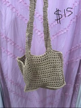 Handmade Crochet Shoulder Bag in Tan
